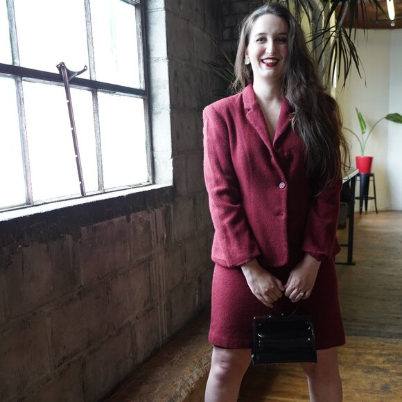 Vintage Braemar Red Wool Suit Jacket & Skirt Size M/L - Picture 7 of 9